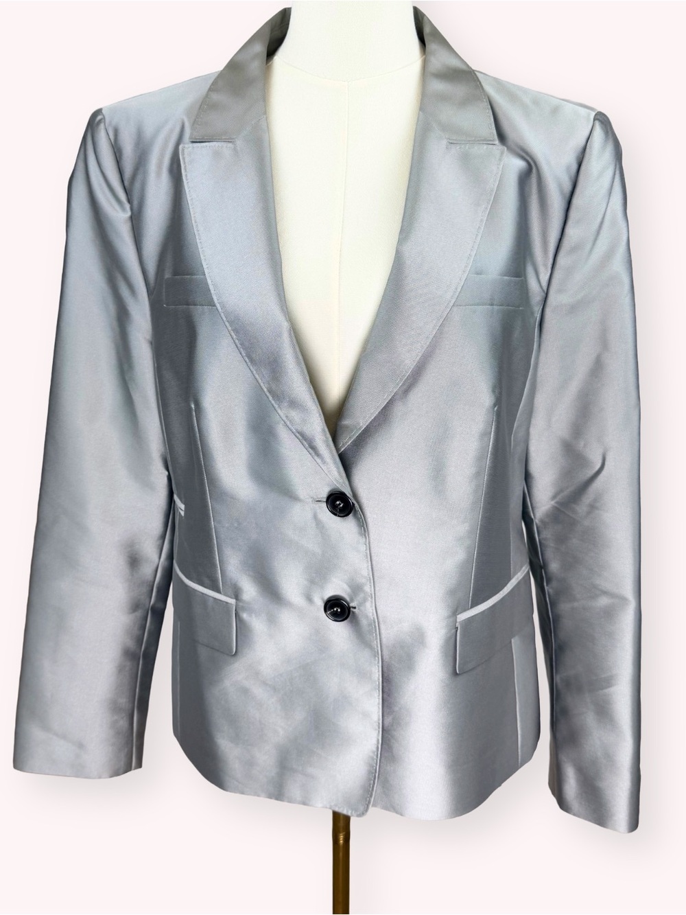 Strenesse Gabriele Strehle Silver Satin Blazer Jacket Sz 12